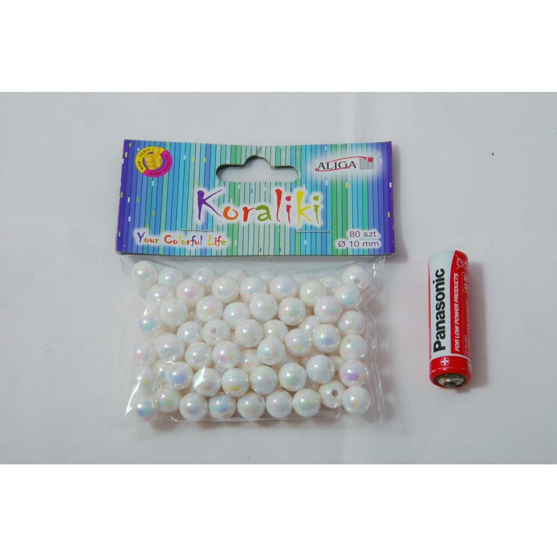 Koraliki plastikowe opalizujące perłowe PJ-0836 10mm op.80szt.